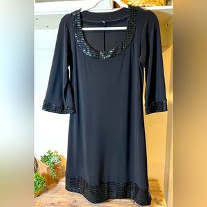 TIANA B. - Black Scoop Neck Shift Dress - Size Medium - Embellished Trim
